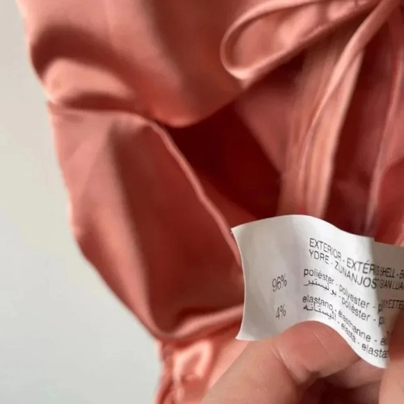 Zara Satin Like Cut Out Draped Ruched Mini  Dress Peach Pink Sz S - Picture 7 of 8